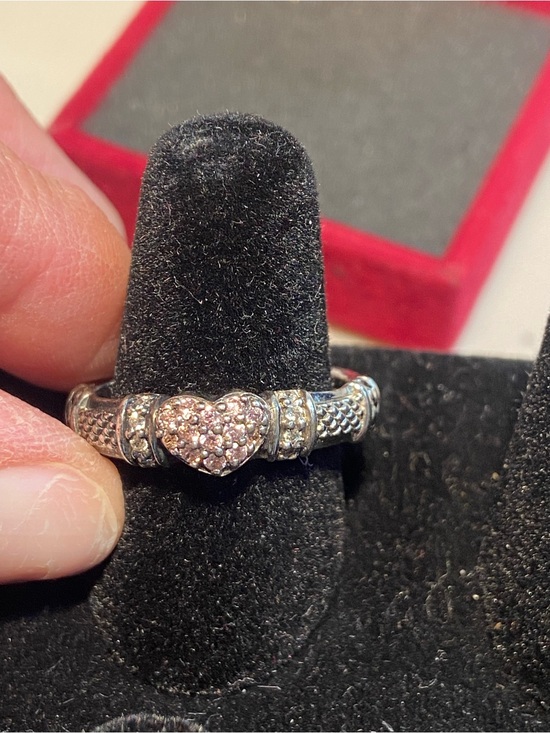 Judith Ripka Jewelry - Judith Ripka Silver Heart Pavé Ring with Pink Stones SZ 10